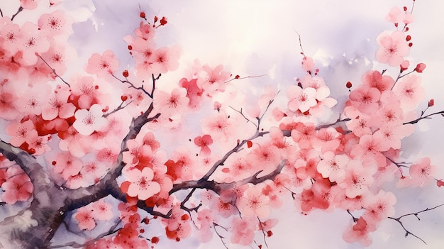 Watercolor cherry blossom floral watercolor alcohol ink Generative AI