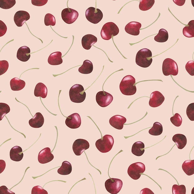 Photo watercolor cherry seamless pattern berry print wallpaper wrapping decor design background ornament