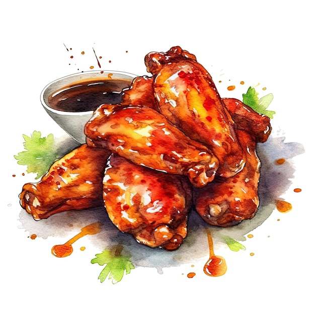 Watercolor chicken fried on a transparent background Ai generative