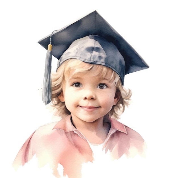 Watercolor of A child wearing a graduation cap