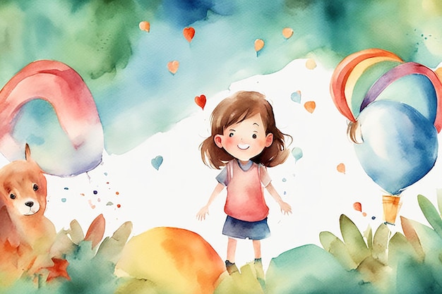 Watercolor Childrens day image