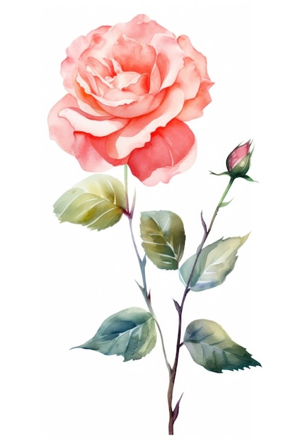 Watercolor chinese rose flower plant white background inflorescence