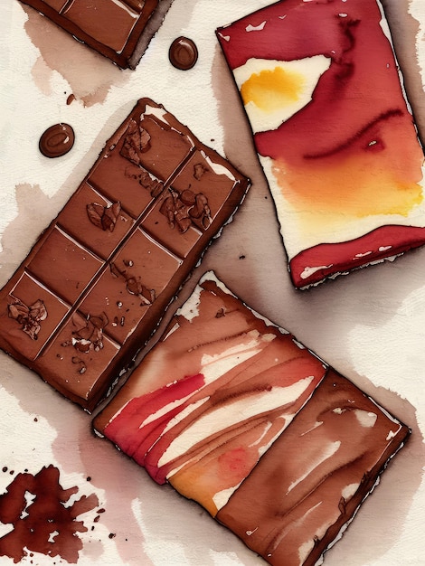 Watercolor Chocolate Painting Artistic Illustration Reproduction Acrylic Artwork