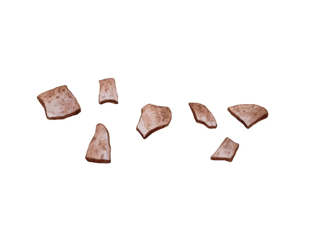 Watercolor chocolate pieces isolated on white background.