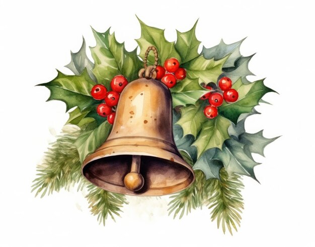 Watercolor Christmas bell isolated