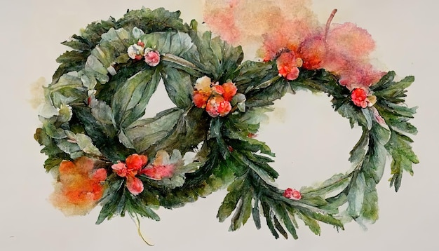 Watercolor Christmas floral wreath beautiful flower