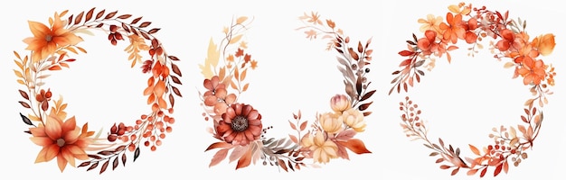 watercolor christmas floral wreath in brown red and orange muted colors isolated on white backgrond