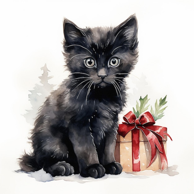 Watercolor Christmas Kittens