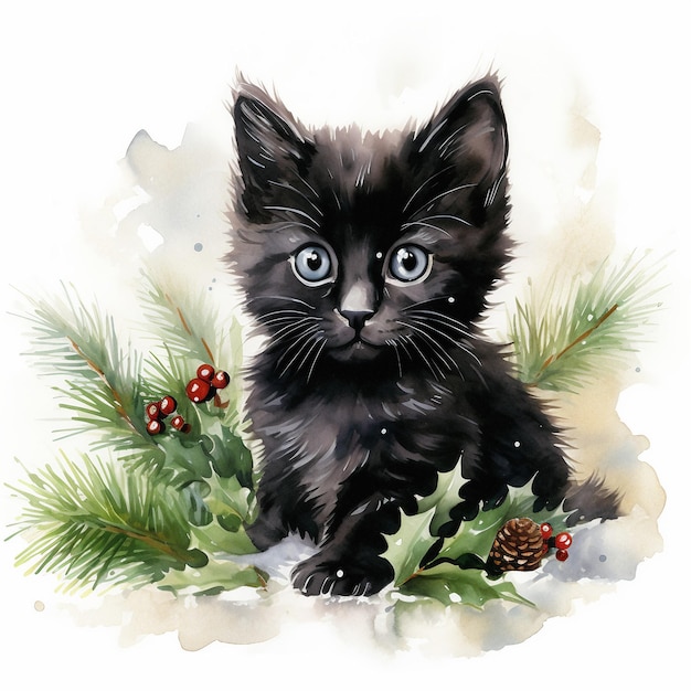 Watercolor Christmas Kittens