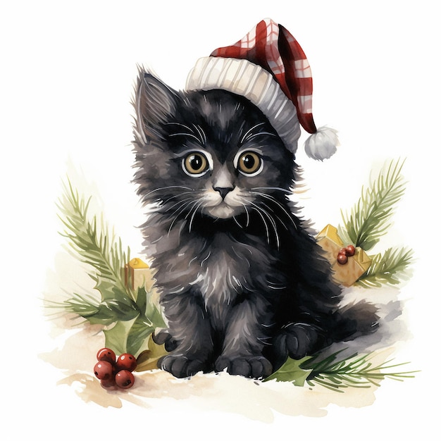 Watercolor Christmas Kittens