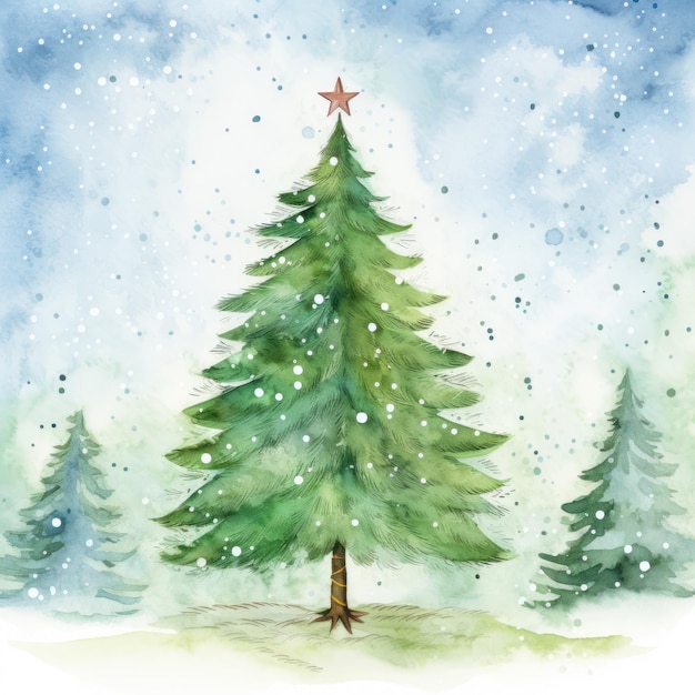 Watercolor Christmas tree Illustration AI GenerativexA