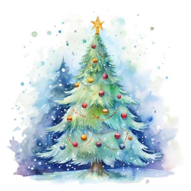 Watercolor Christmas tree Illustration AI GenerativexA