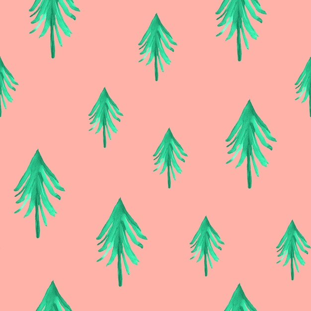 Watercolor christmas tree pink pattern