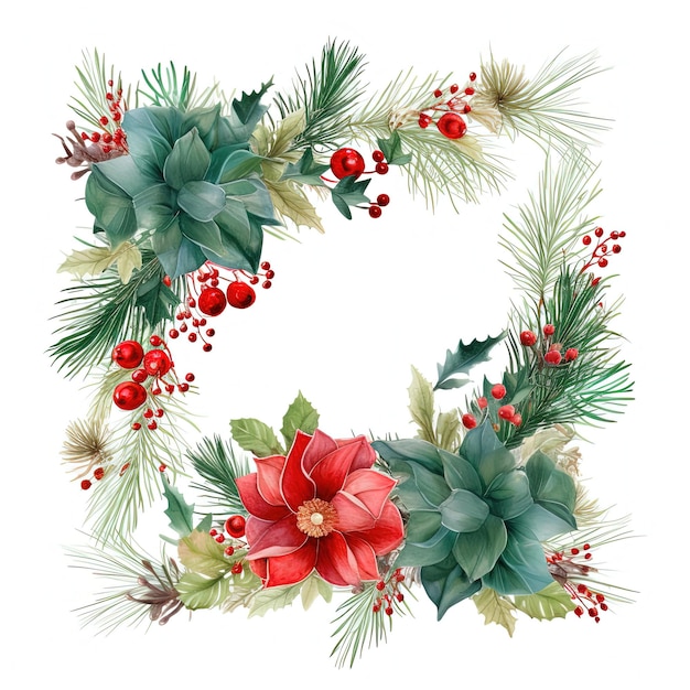 Watercolor Christmas wreath Illustration AI GenerativexA