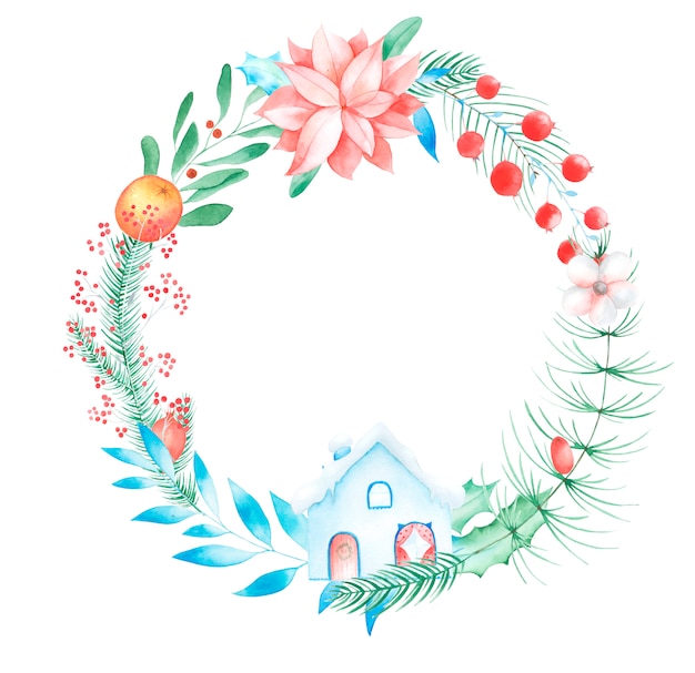 Watercolor christmas wreath.