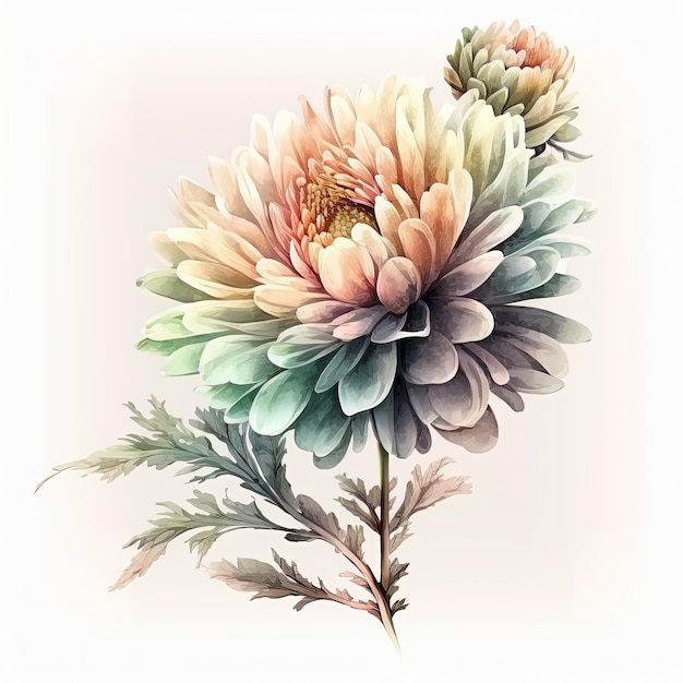 Watercolor chrysanthemums illustration Wedding invitation Botanical art print