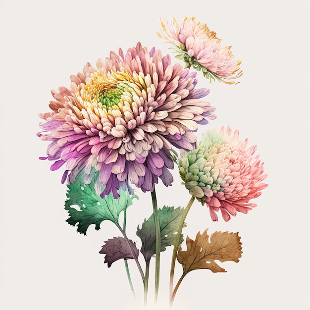 Watercolor chrysanthemums illustration Wedding invitation Flowers art print