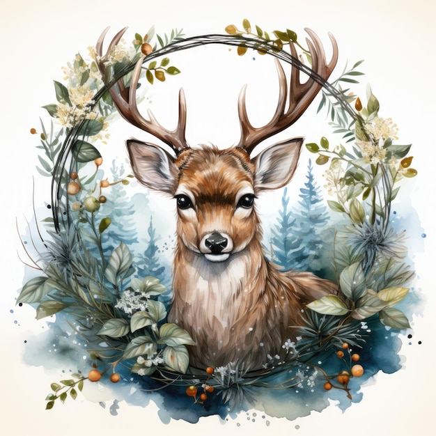 Photo watercolor chubby reindeer sublimation clipart generative ai