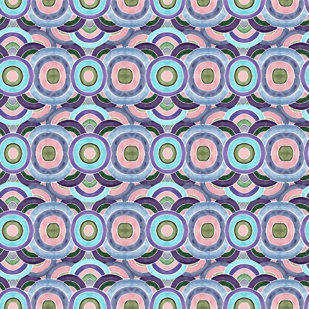 Watercolor circles abstract geometric seamless pattern