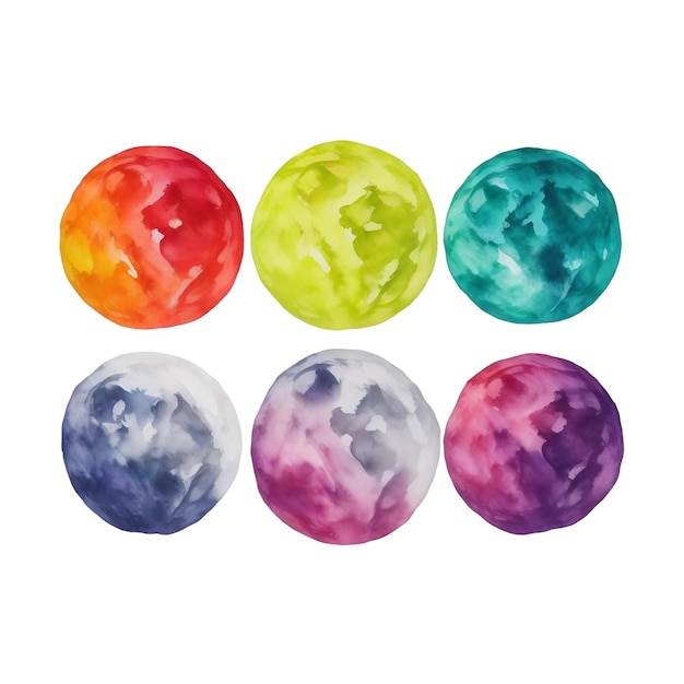 Watercolor circles collection in bright rainbow colors colors Watercolor stains set isolated