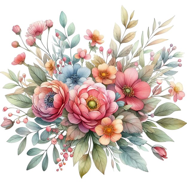 A watercolor clip art of a floral arrangement