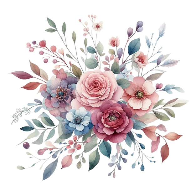 A watercolor clip art of a floral arrangement