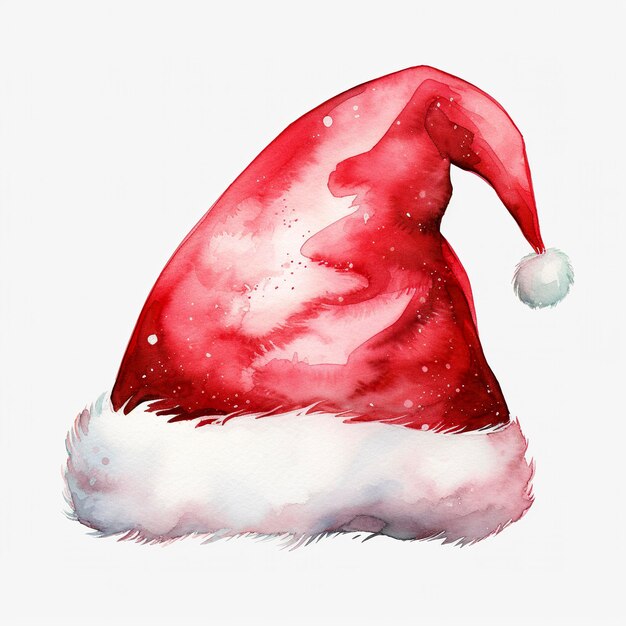 Watercolor clipart illustration of Santa Claus red hat