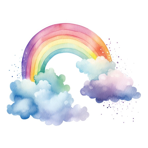 Watercolor Clipart of Mystical Rainbow and Clouds