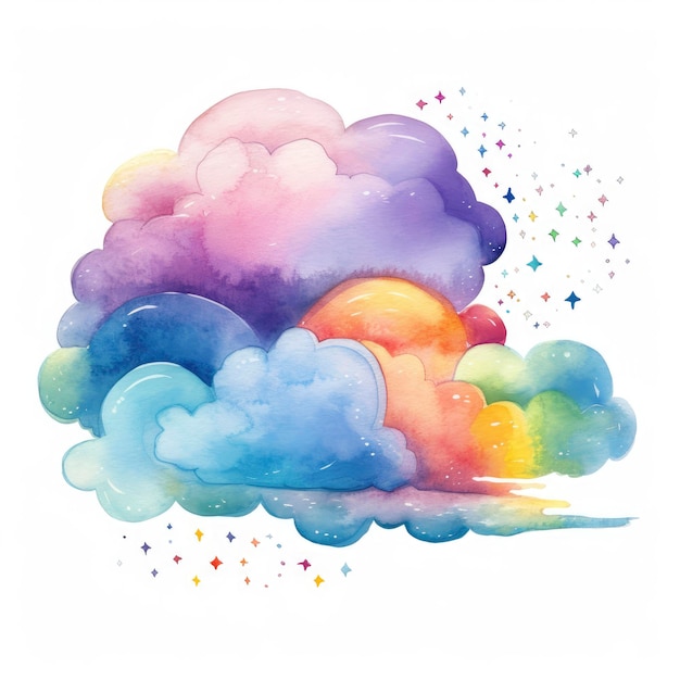 Watercolor Clipart of Mystical Rainbow and Clouds