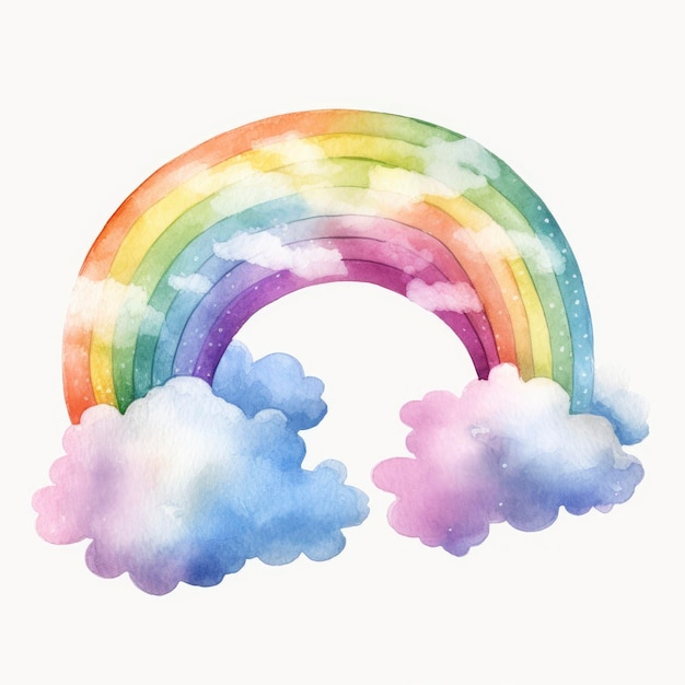 Watercolor Clipart of Mystical Rainbow and Clouds