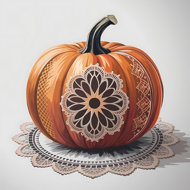 Photo a watercolor clipart of a stunning pumpkin with delicate lace like geometric carvings