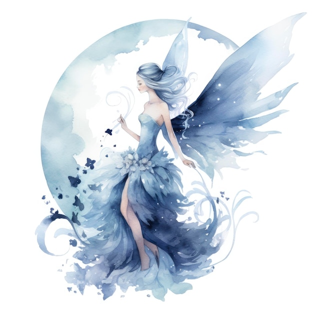 Watercolor Clipart White background enchanting moonlight