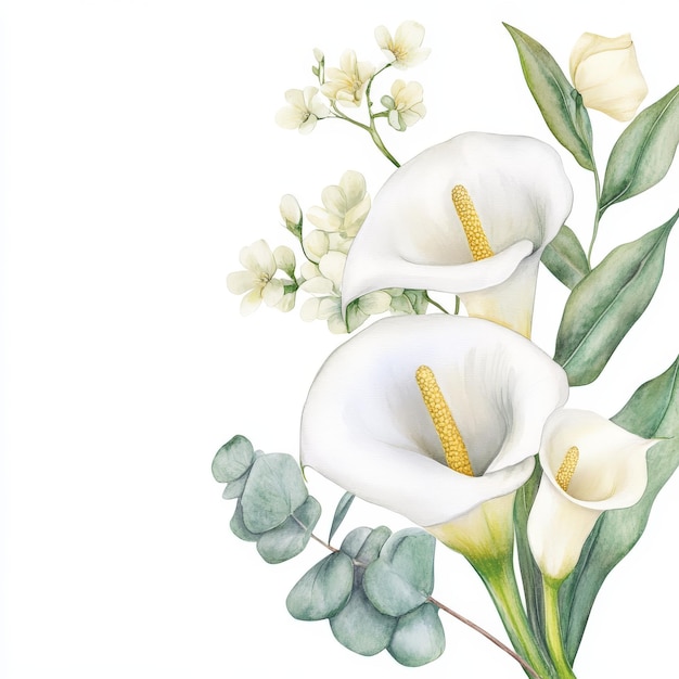 Photo watercolor clipart white calla lily reesia