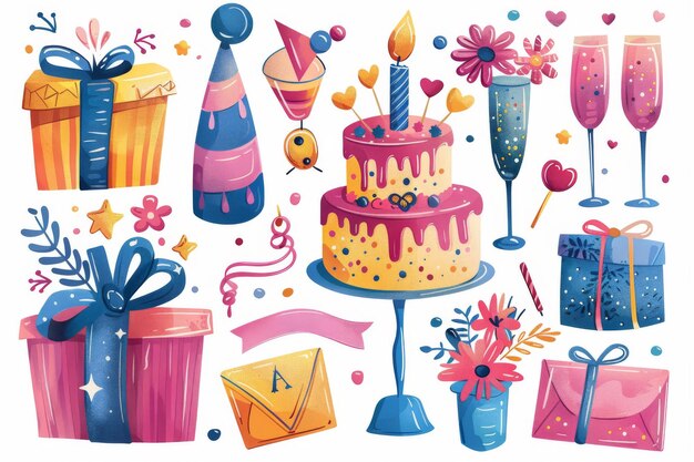 Photo watercolor clipart with birthday items