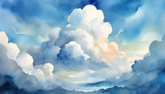 Photo watercolor cloudscape with blue sky and white cloud background