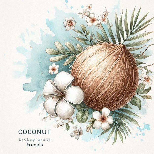 Watercolor coconut illustration