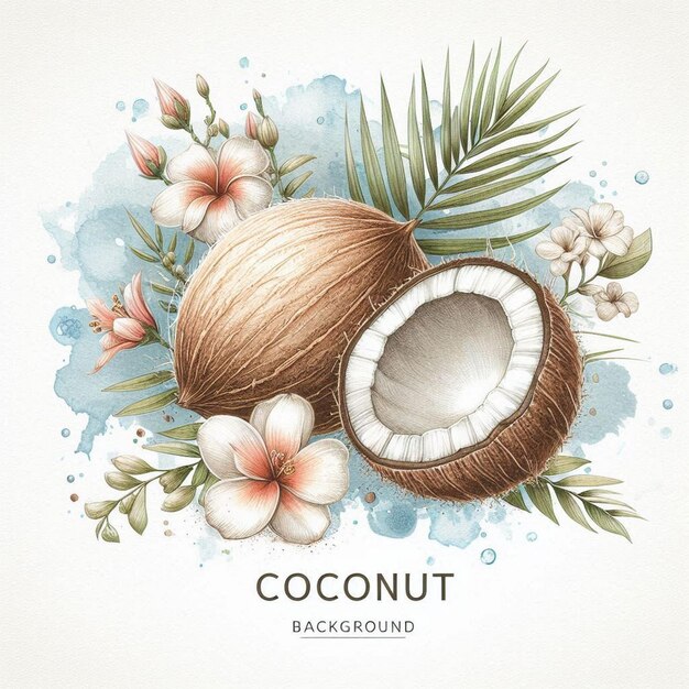 Watercolor coconut illustration