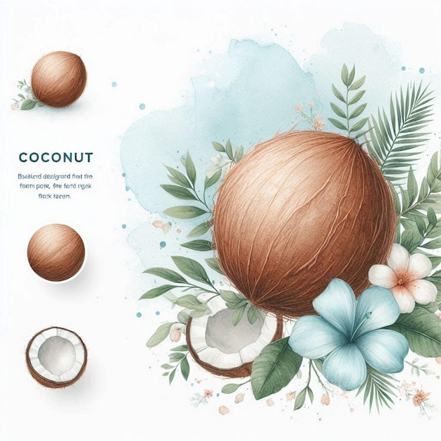 Watercolor coconut illustration