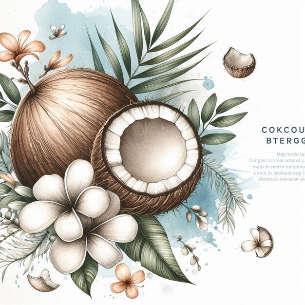 Watercolor coconut illustration