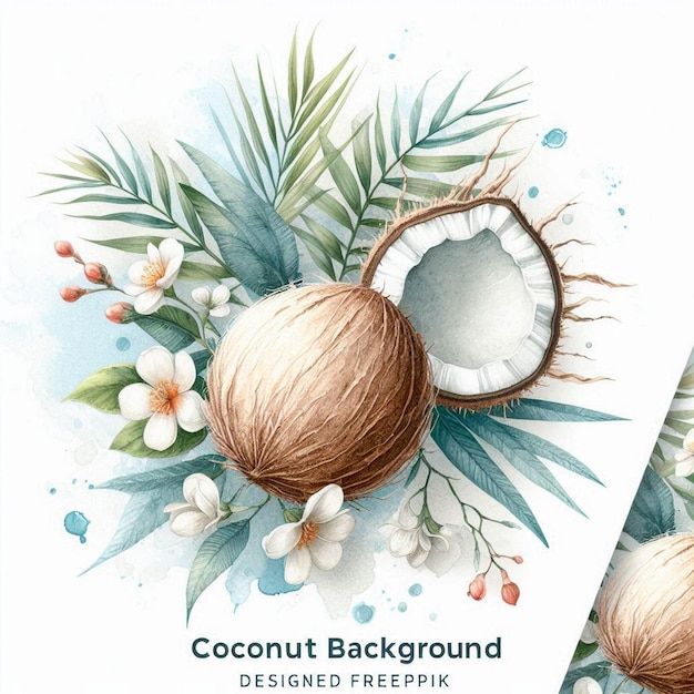 Watercolor coconut illustration