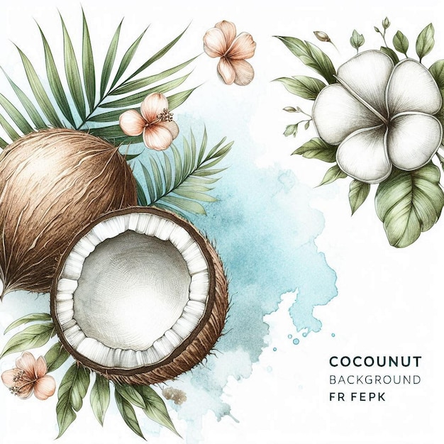 Watercolor coconut illustration