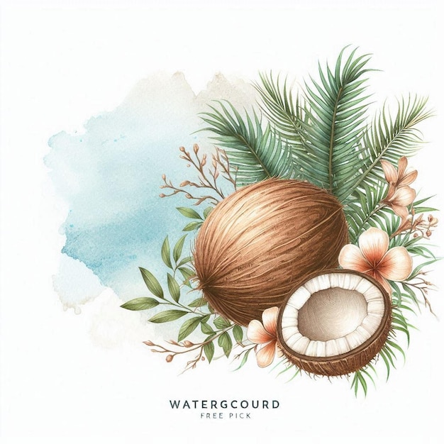 Photo watercolor coconut illustration