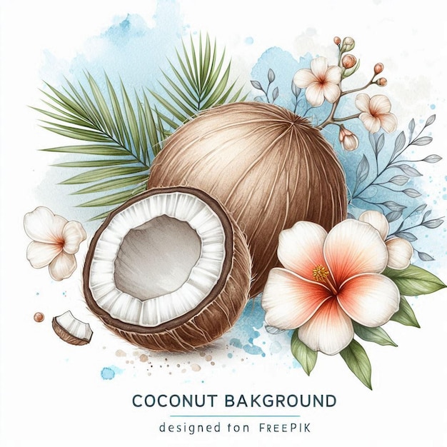 Watercolor coconut illustration