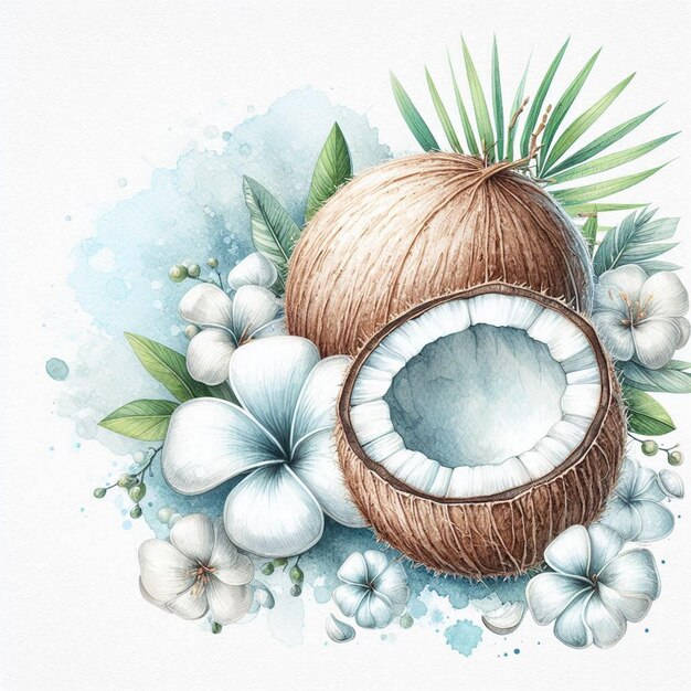 Watercolor coconut illustration