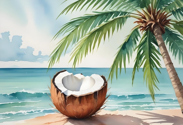 Photo watercolor coconut illustration