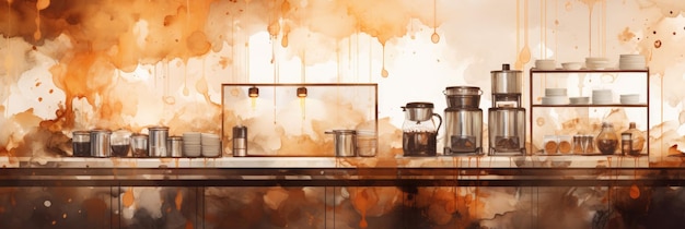 Watercolor coffee shop background Generative AI