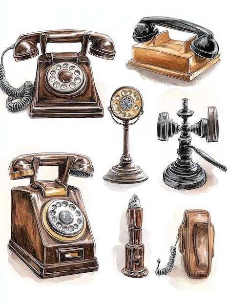 A Watercolor Collection of Vintage Telephones