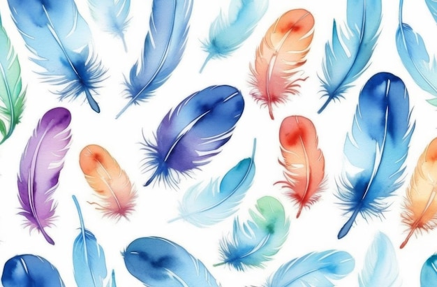 Watercolor colored feathers