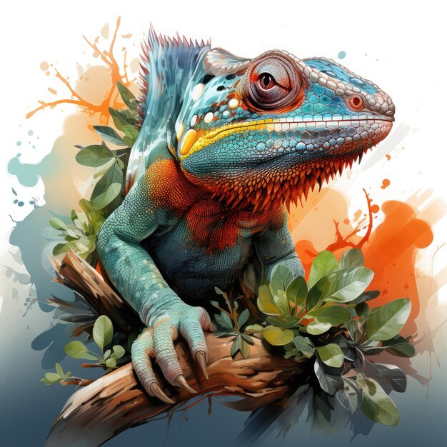 Watercolor colorful Chameleon Illustration Generative Ai