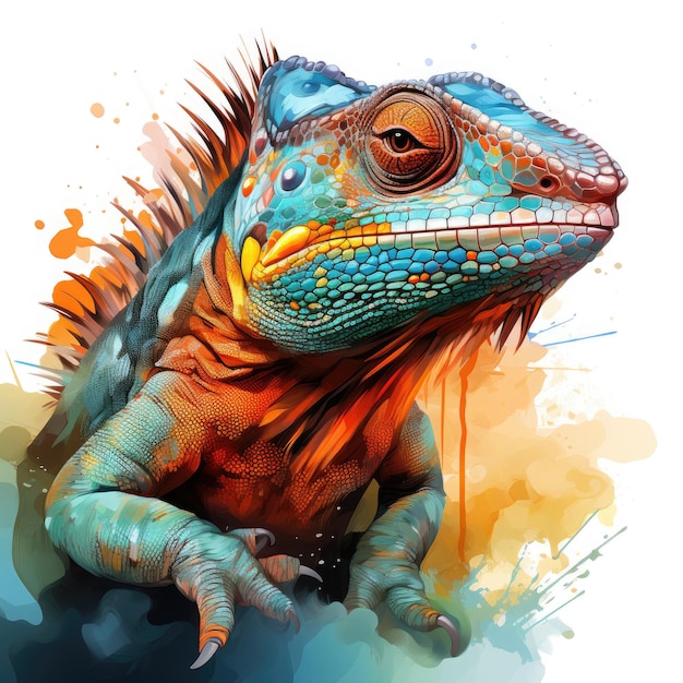 Watercolor colorful Chameleon Illustration Generative Ai